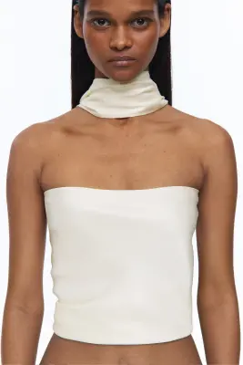 Crop top en satin avec dos nu - Beige clair — photo 1