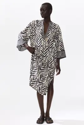 Robe tunique avec ceinture à nouer - Crème/imprimé zèbre — photo 2
