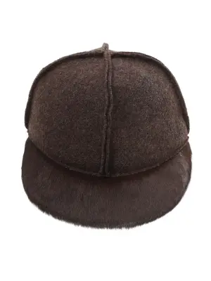 Casquette en laine marron chiné et fourrure Prix boutique 1350€ Taille 55 — photo 2