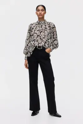 Blouse à col droit - Noir/motif — photo 1