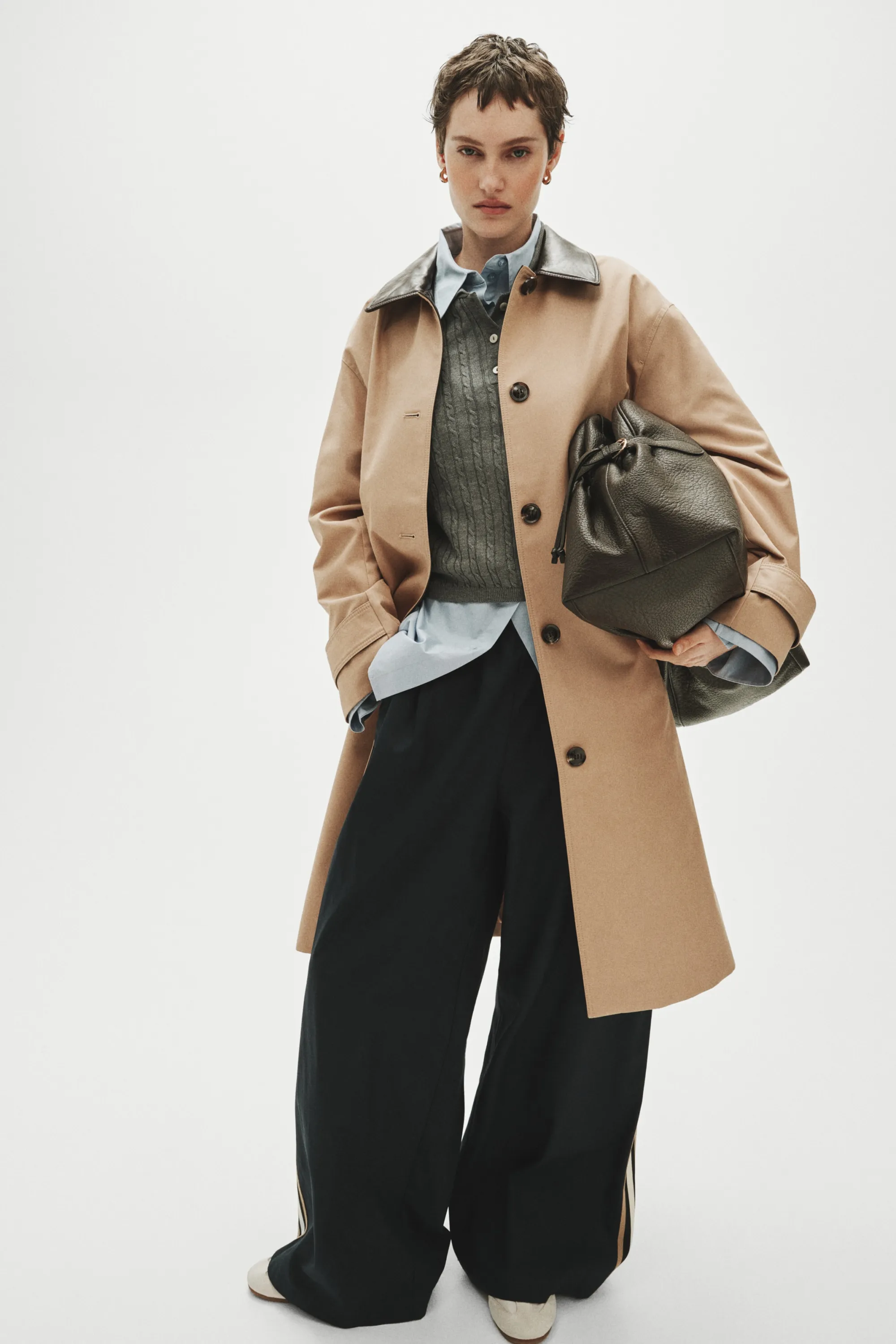 Manteau 3/4 en twill - Beige