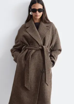 Manteau volumineux en laine avec ceinture - Taupe chiné foncé — photo 2