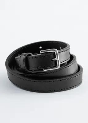 Ceinture fine en cuir - Noir — photo 2