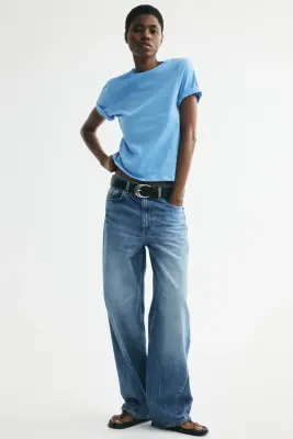 T-shirt en lin mélangé - Bleu — photo 1