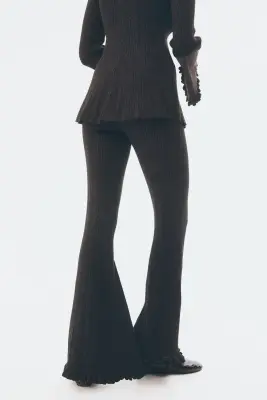 Pantalon scintillant en maille côtelée - Marron foncé/scintillant — photo 2