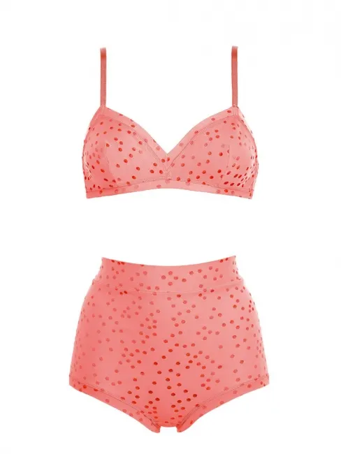Maillot de bain deux pièces triangle et culotte haute Boumboum Harmonica rose à pois Prix boutique 500€ Taille 38