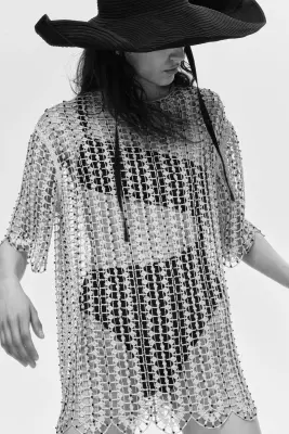 Top façon crochet - Taupe clair — photo 2