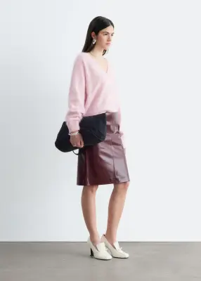 Pull à col en V côtelé en cachemire brossé - Rose — photo 5