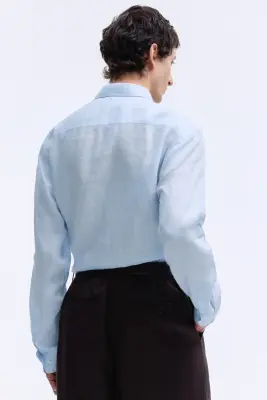 Chemise Slim Fit en lin - Bleu clair — photo 3
