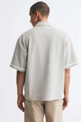 Chemise texturée Relaxed Fit - Grège clair — photo 3