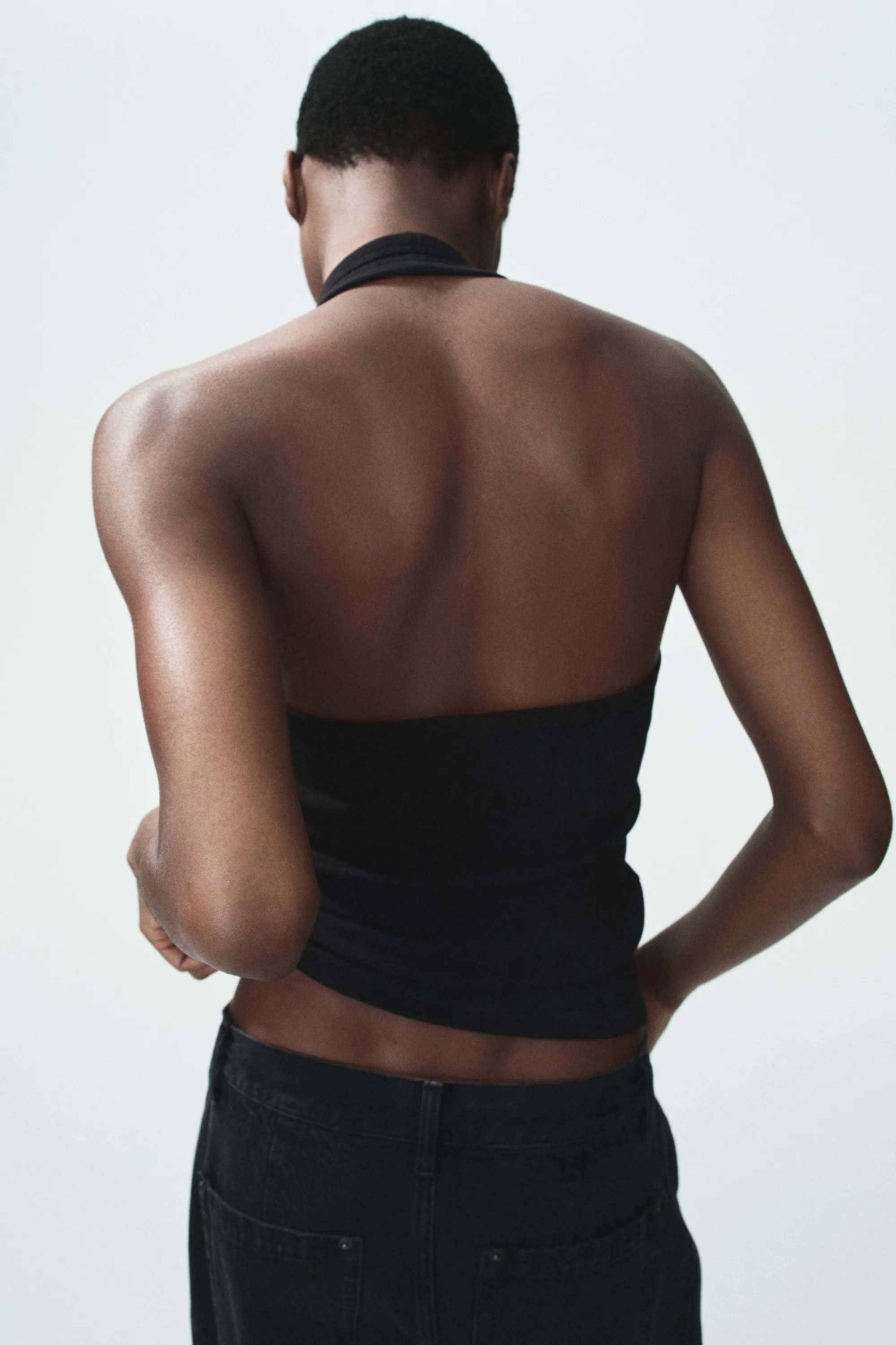 Top dos nu en coton - Noir
