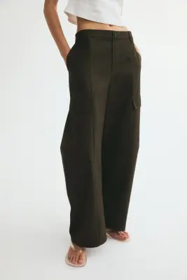 Pantalon barrel cargo - Vert kaki foncé — photo 1