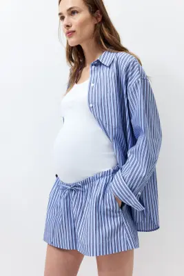 MAMA Short à cordon - Bleu clair/rayé — photo 2