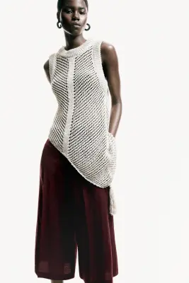Jupe-culotte chic en lin mélangé - Bordeaux — photo 1