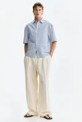 Chemise Relaxed Fit en lin mélangé - Bleu/rayé — photo 2