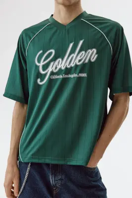 T-shirt imprimé Loose Fit - Vert foncé/Golden — photo 1