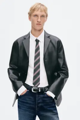Veste à fermeture droite Regular Fit en cuir - Noir — photo 3