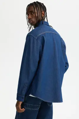 Chemise Loose Fit en denim - Bleu denim foncé — photo 2
