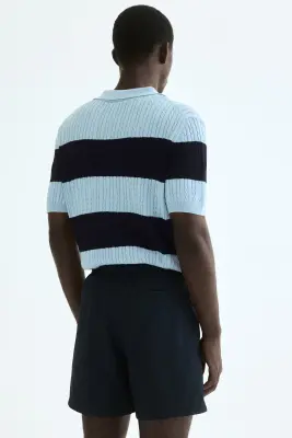 Polo Regular Fit en maille torsadée - Bleu clair/rayé — photo 3