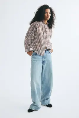Blouse à volants ruchés - Crème/carreaux — photo 3