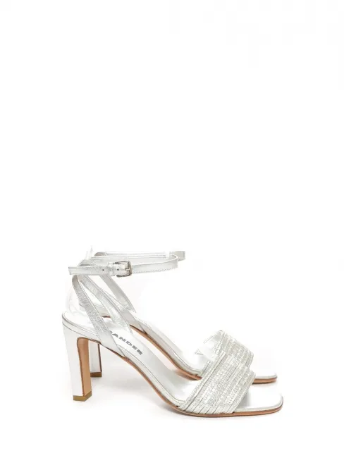 Sandales à talon et bride cheville en cuir argent Prix boutique 595€ Taille 35,5