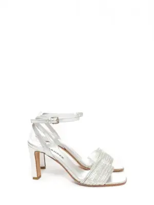 Sandales à talon et bride cheville en cuir argent Prix boutique 595€ Taille 35,5 — photo 1