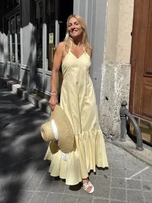Robe longue dos nu en coton jaune pastel Retail price 500€ Taille S — photo 5