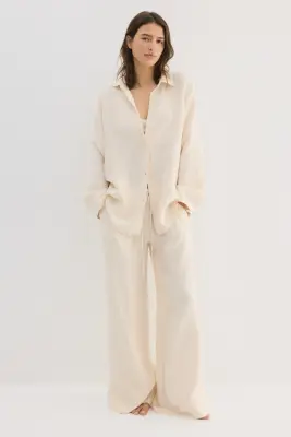 Chemise froissée en viscose mélangée - Beige clair — photo 2