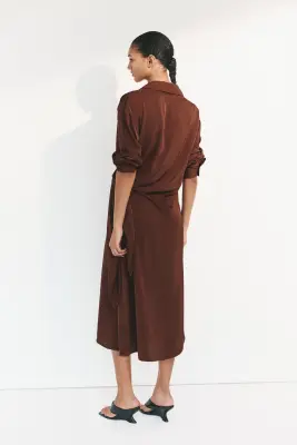 Robe chemise avec détail à nouer - Brun rouille — photo 3