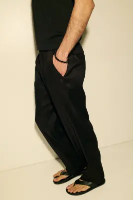 Pantalon Easy-care Loose Fit en lin mélangé - Noir — photo 3