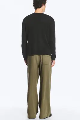 Pantalon lounge large en coton - Vert kaki cendré — photo 3
