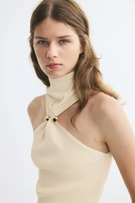 Top en maille avec détail en métal - Crème — photo 1