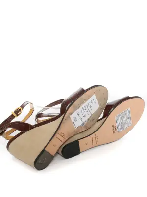 Sandales ODA compensées en suede ecru et cuir croco marron NEUVES Prix boutique 450€ Taille 38 — photo 5