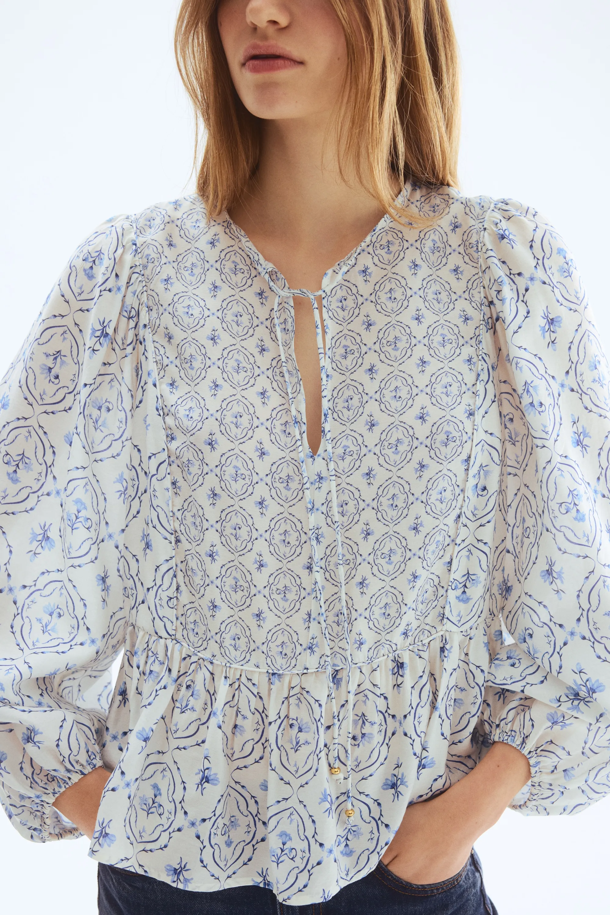 Blouse péplum - Blanc/fleuri