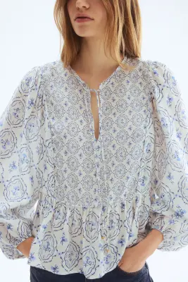 Blouse péplum - Blanc/fleuri — photo 1