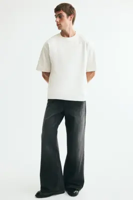 T-shirt Relaxed Fit en interlock - Crème — photo 1
