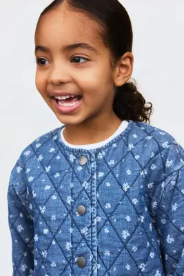 Veste matelassée en denim - Bleu denim/fleuri — photo 1