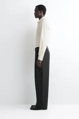 PANTALON LARGE DÉCONTRACTÉ À PLIS - NOIR — photo 2