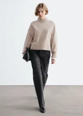 Pull à col montant en laine et coton - Taupe clair — photo 1