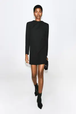 ROBE DE TAILLEUR COURTE EN SERGÉ À PLIS - NOIR — photo 1