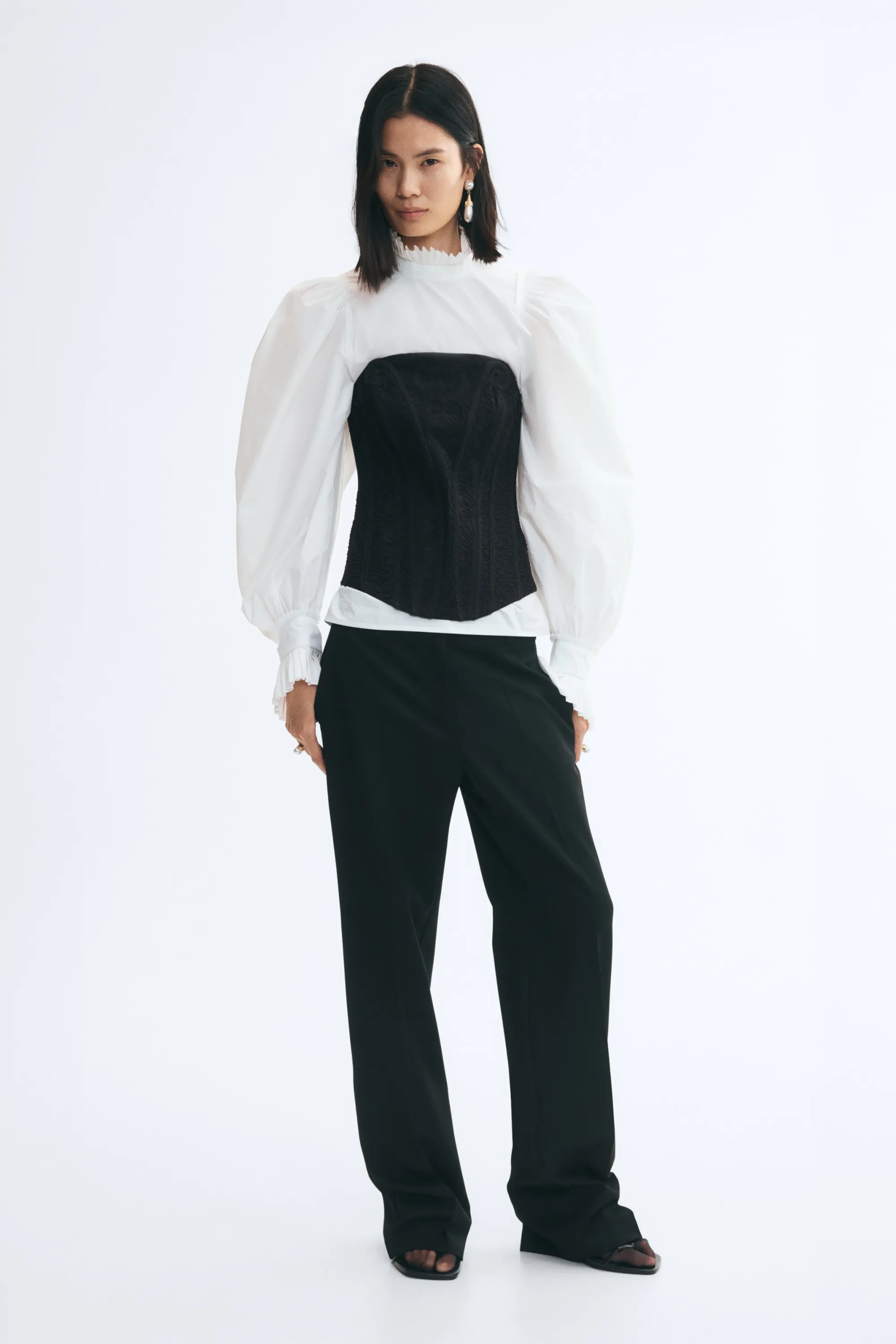 Embroidered corset top - Noir