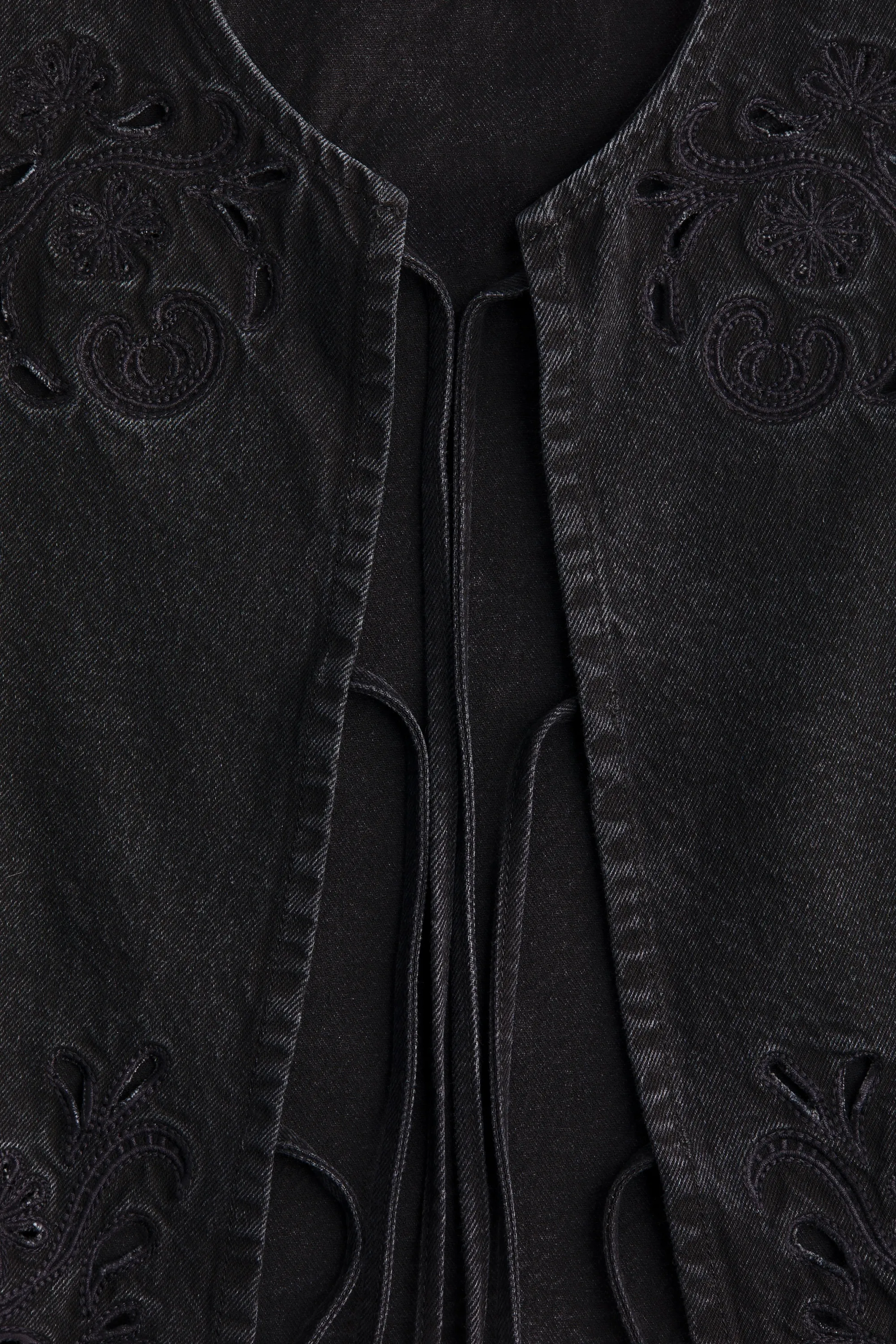 Gilet sans manches en denim avec liens à nouer - Noir