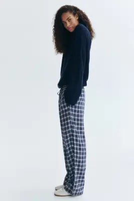 Pantalon avec cordon de serrage - Bleu foncé/carreaux — photo 3