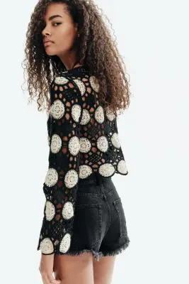 Short en denim à effet usé - Noir — photo 3