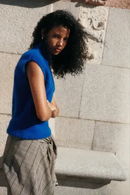 Pull sans manches avec col cheminée - Bleu foncé — photo 4