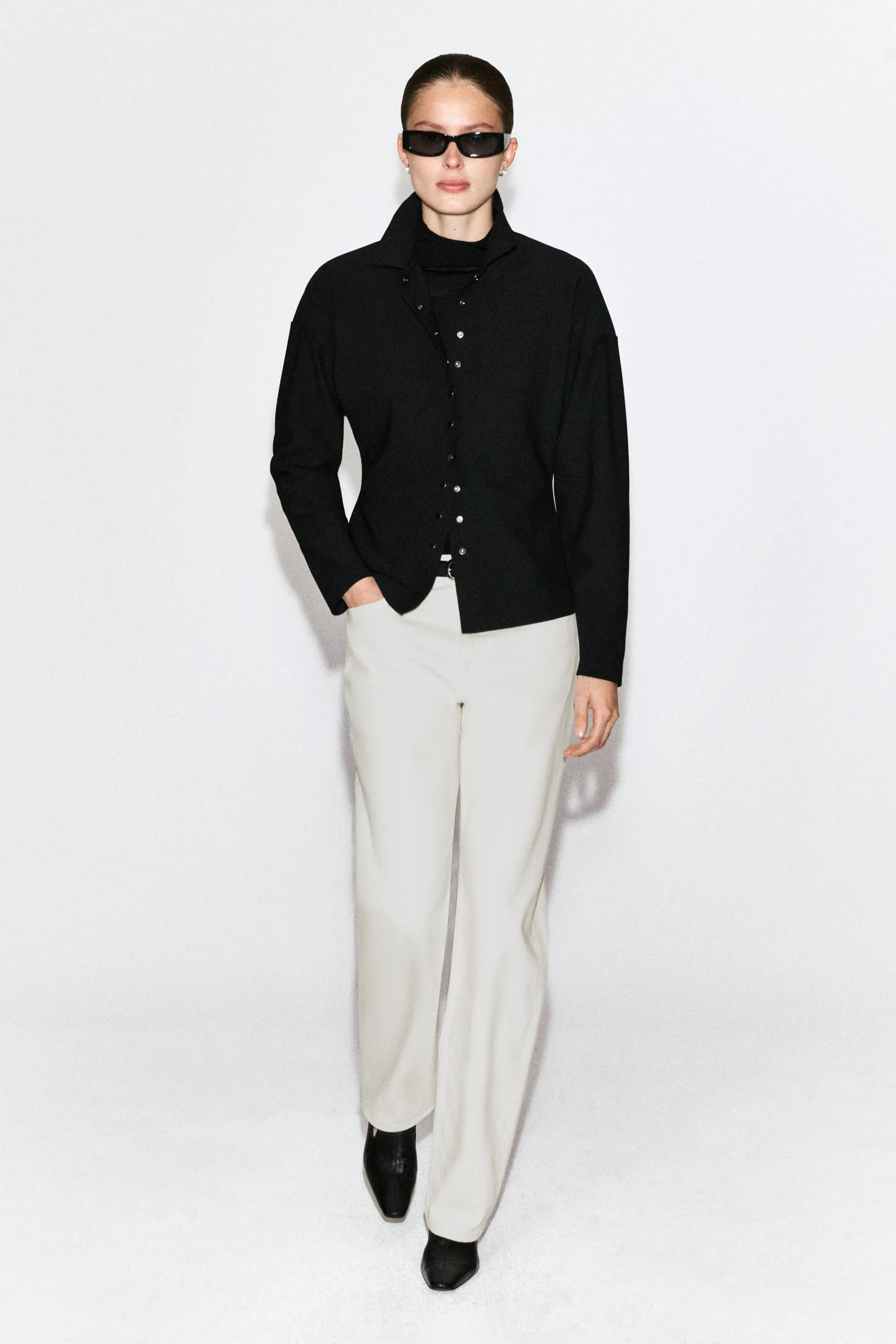 CHEMISE CINTRÉE EN JERSEY DE CRÊPE - NOIR