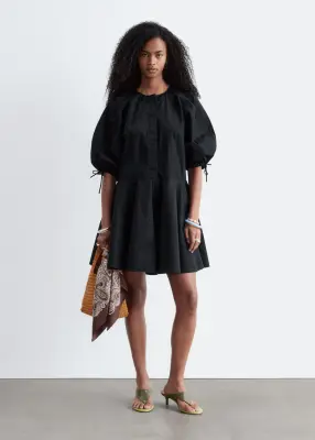 Robe courte à manches ballon - Noir — photo 1