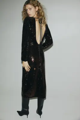 Robe à sequins avec dos ouvert - Marron foncé — photo 2
