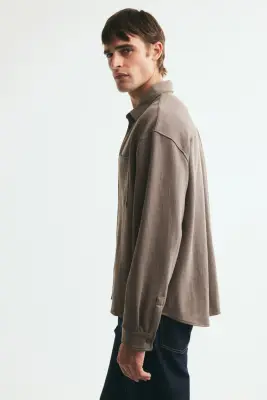 Chemise Relaxed Fit en jersey - Taupe foncé — photo 4