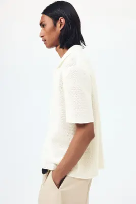 Chemise Regular Fit en maille ajourée - Crème — photo 5